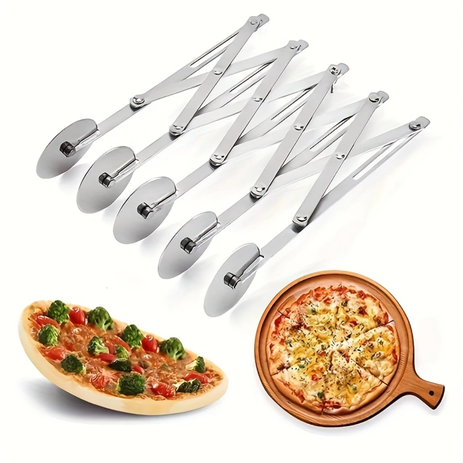1pc 5-Wheel Stainless Steel Expandable Pizza Slicer, Adjustable Pastry Cutter, Bread Dough Divider-Ideal Tool for Restaurants