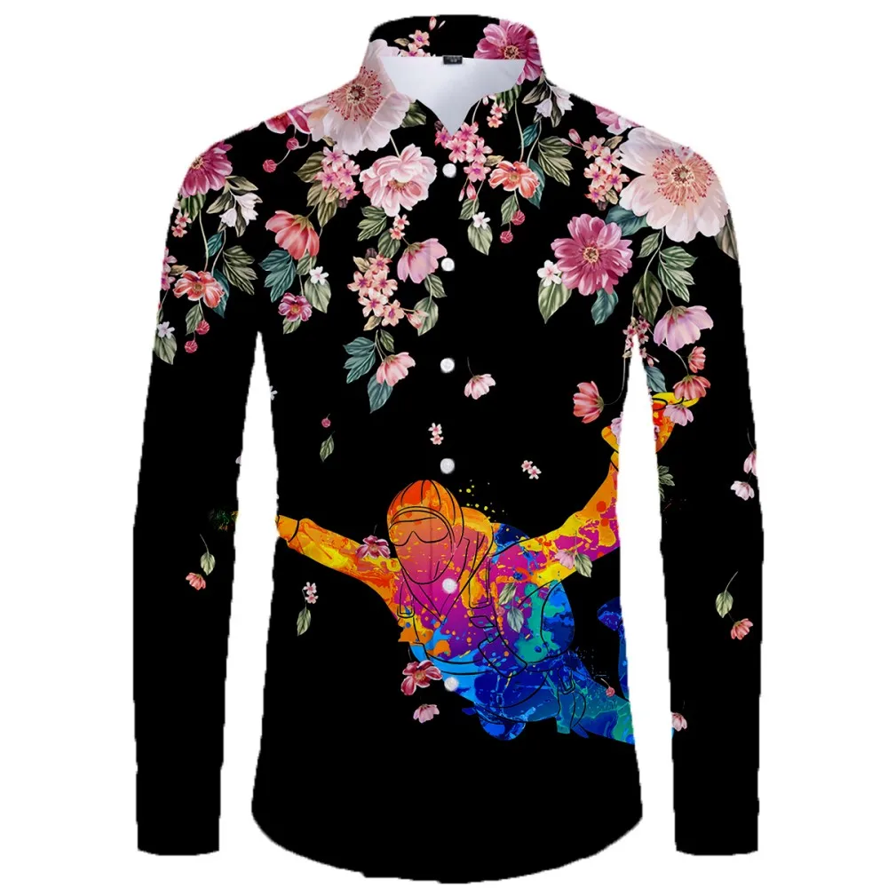 

3D Hawaiian Shirt Men's fashion personality Hero Flowers Spring and Autumn Long Sleeve Shirt men's shirt 2023 Size 5XL shirt