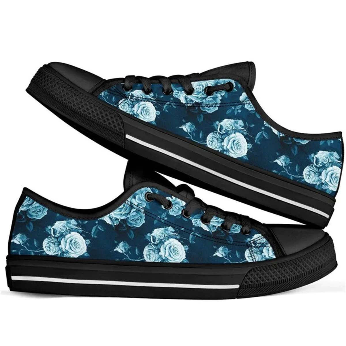 Women Canvas Shoes Low Top Sneakers For Girl Blue Rose Shoes Vulcanized Sneaker Classic Unisex Student Casual Sneakers