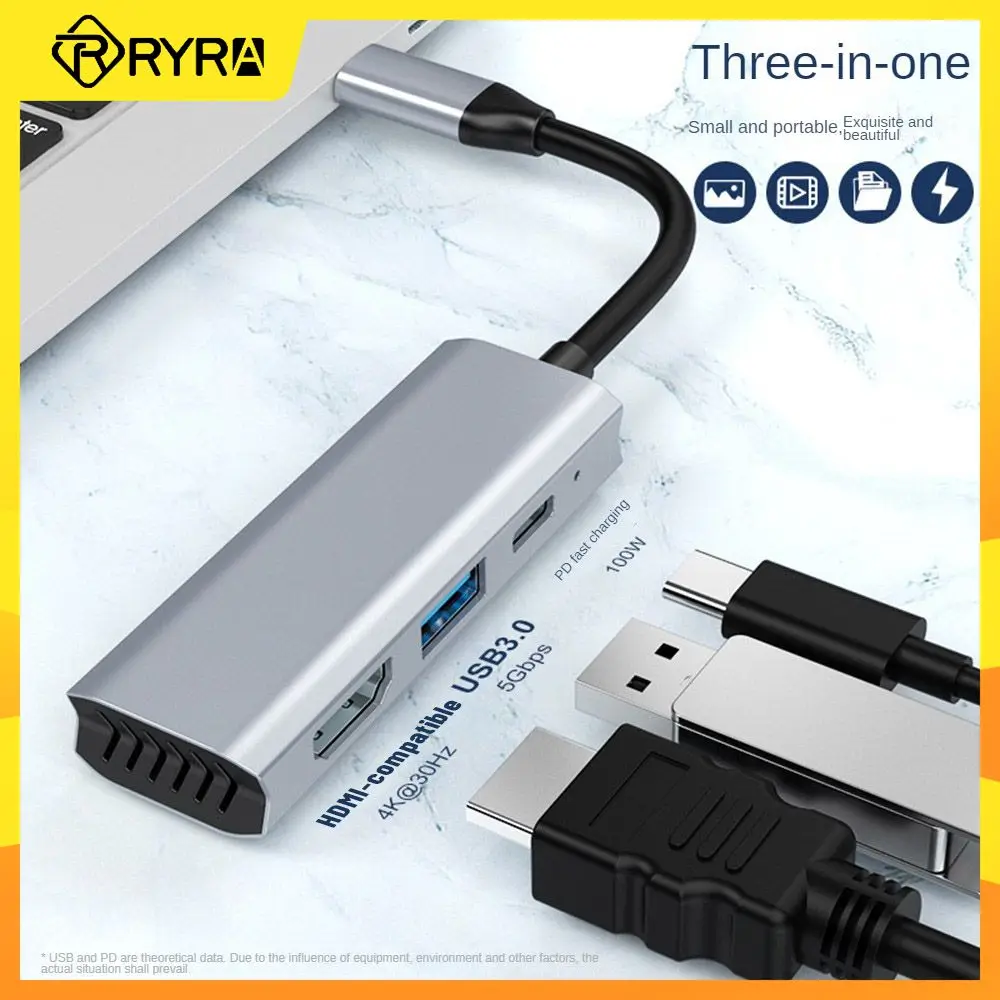 

RYRA Type-c Docking Station 3-in-1 USB-C To HDMI--compatible Hub Adapter 5Gbps High Speed Transmission 4K HD Laptop Extender