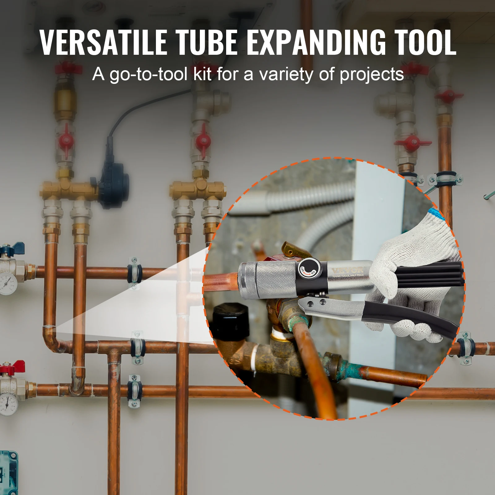 VEVOR Hydraulic Tube Expander with 7 Pipe Expander Heads Deburring Tool Pipe Cutter for Copper Aluminum Brass Soft Steel Pipes 6
