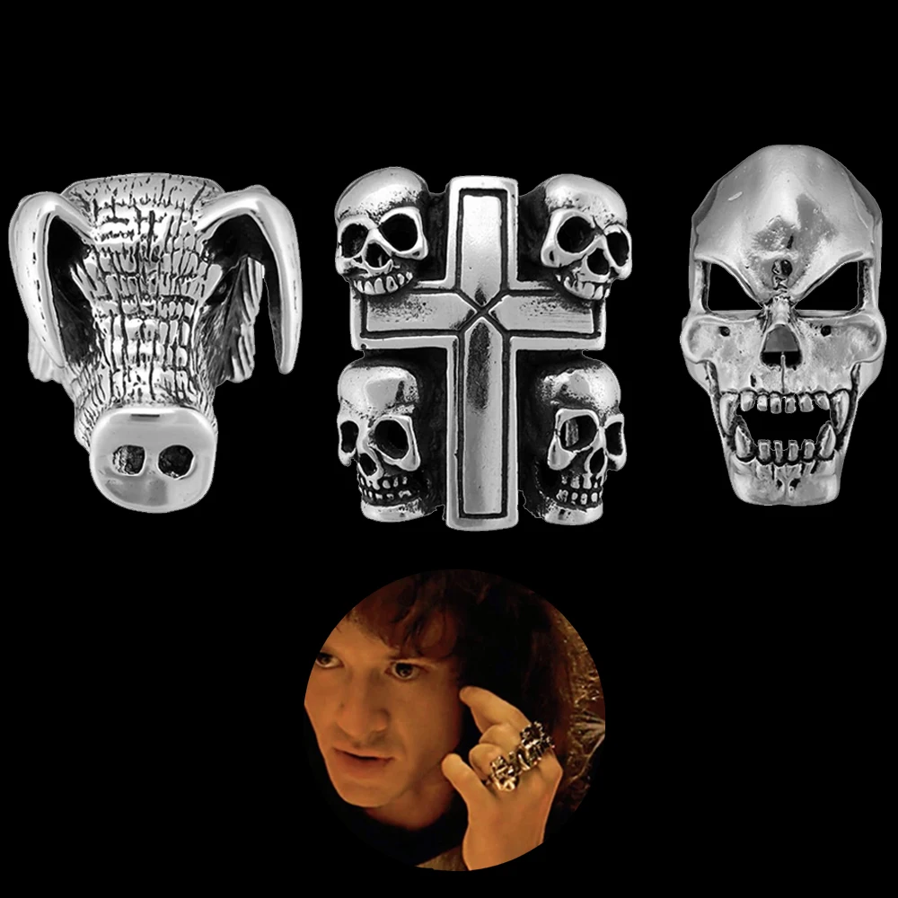 TV Drama Eddie Munson Accessories Hellfire Club Rings Men Gifts Halloween Vintage Punk Skull Ring Jewelry For Fans Gifts