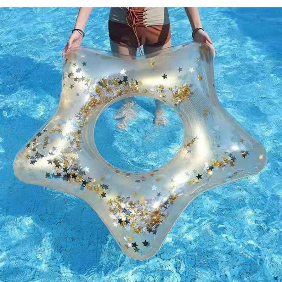 1PCS Sequin Star Swimming Ring Swimming Pool Floating Adult Inflatable Safety Water Floating Ring Beach Party Toys