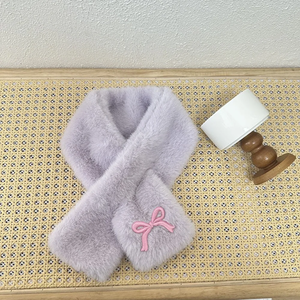 Cute Solid Color Bowknot Scarf Casual Warm Kids Plush Scarf Korean Style Windproof Children's Cross Scarves Outdoor