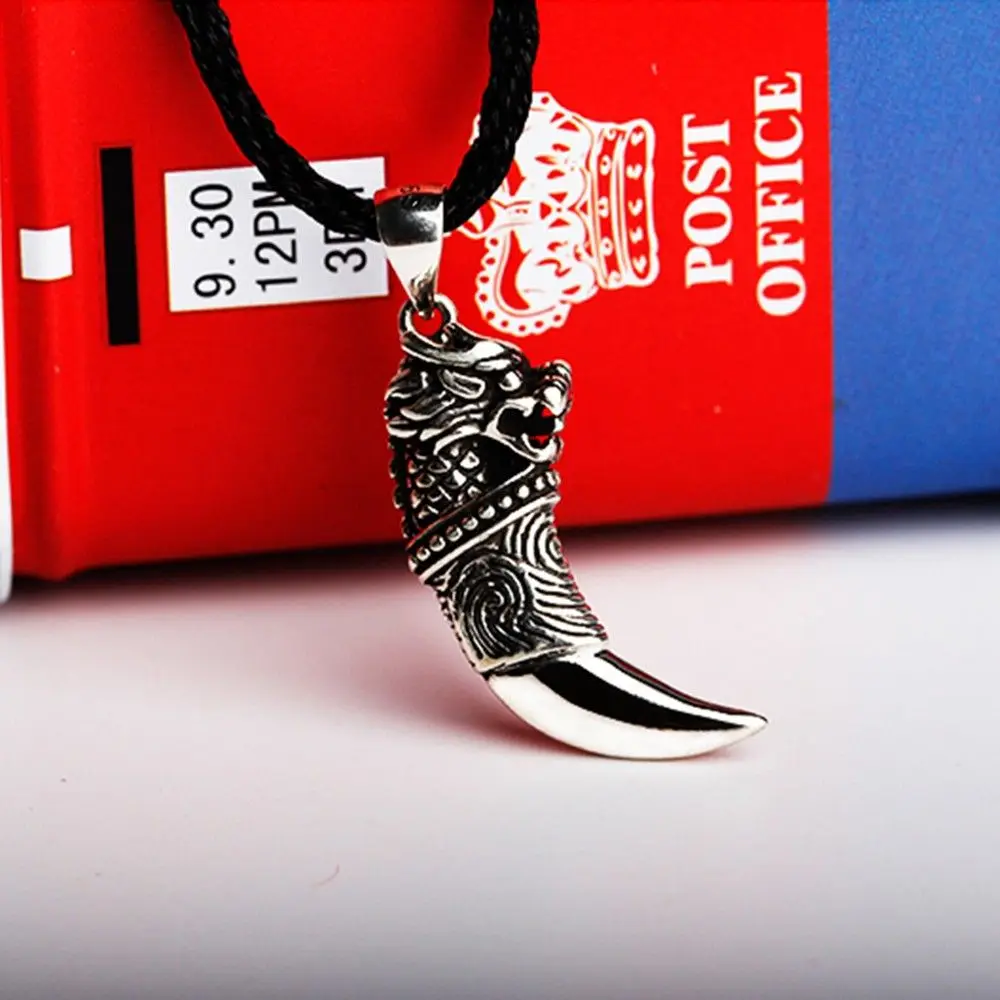 Hot Men Teeth Stainless Steel Gift Retro Shape Leather Chain Punk Necklace Totem Pendant Wolf Tooth
