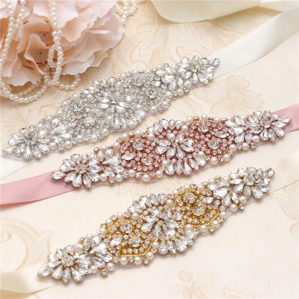 

Women's Wedding Belt for Bridal Crystals Pearls Luxury Bridal Sash Rhinestone Wedding Dress Ribbon Belts Wedding accessories