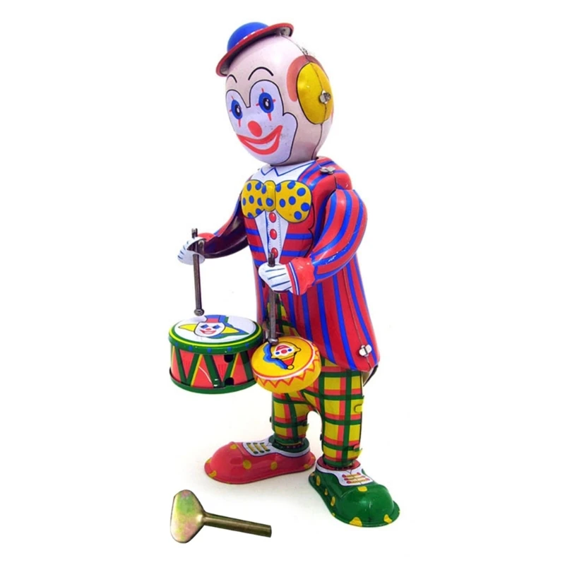 

Vintage Tinplate Music Clown Drumming Toy Collectible Gift Window Decoration