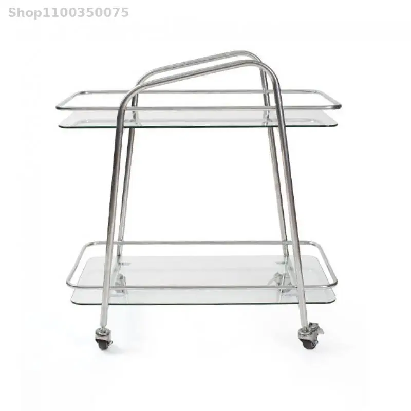 Household simple stainless steel mobile cart creative coffee table living room wine cart hotel glass dining trolley