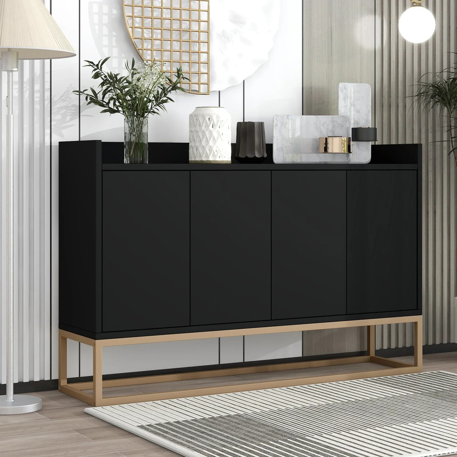 Rosahqnda Sideboard-Schrank mit 4 Türen, griffloser moderner Buffet-Aufbewahrungsschrank für Esszimmer, Küche, Wohnzimmer, 120 x 30 x 80 cm – Detail 18