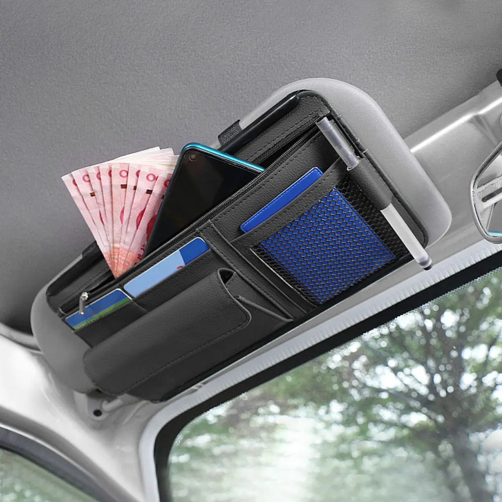 

1pc Car Sun Visor Clip Car Sunshade Organizer Storage Bag Leather Stow Box Card Ticket Sunglasses Clip Car Interior Accessories