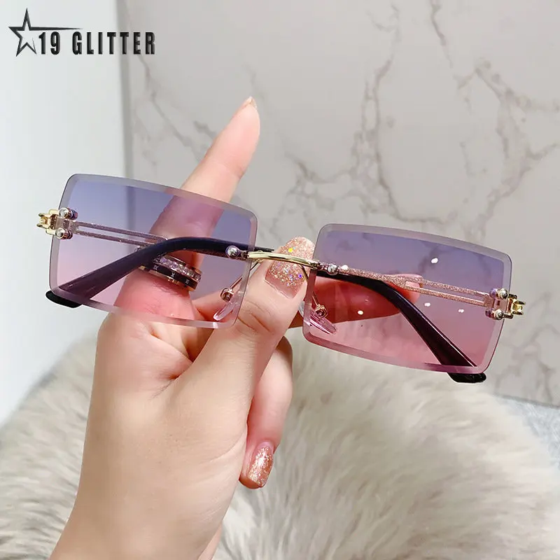 

Очки солнцезащитные женские без оправы, Модные Винтажные прямоугольные градиентные солнечные очки без оправы, UV400, лето 2022