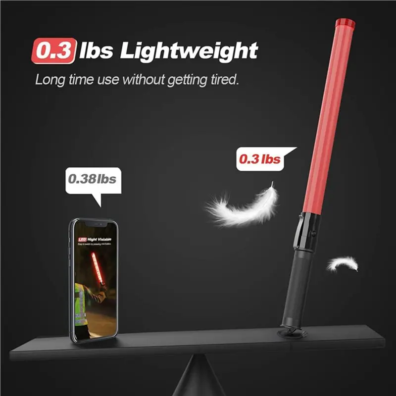 【HAPPY】16팩 교통 지휘봉 21인치 LED 교통 통제 지휘봉 2가지 점멸 모드가 있는 안전 조명 지휘봉 에어 마샬링 신호 지휘봉