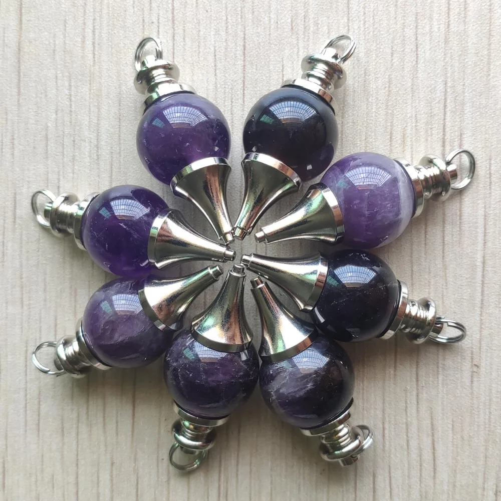 

Wholesale 8pcs/lot Natural Amethysts Stone dowsing pendulum circular Cone pendants for necklaces jewelry making free shipping