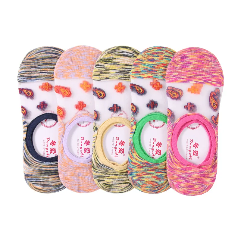 

Женские прозрачные сетчатые носки, летние носки с цветами, Нескользящие хлопковые тонкие женские невидимые носки-лодочки