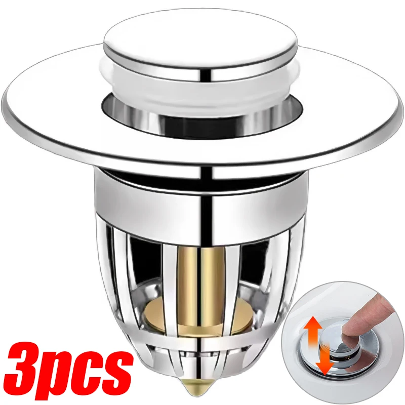 Drain Filter 3/1PCS Universal Wash Basin Filter Bounce Core Push Type Kitchen Sink Bathroom Bathtub Plug