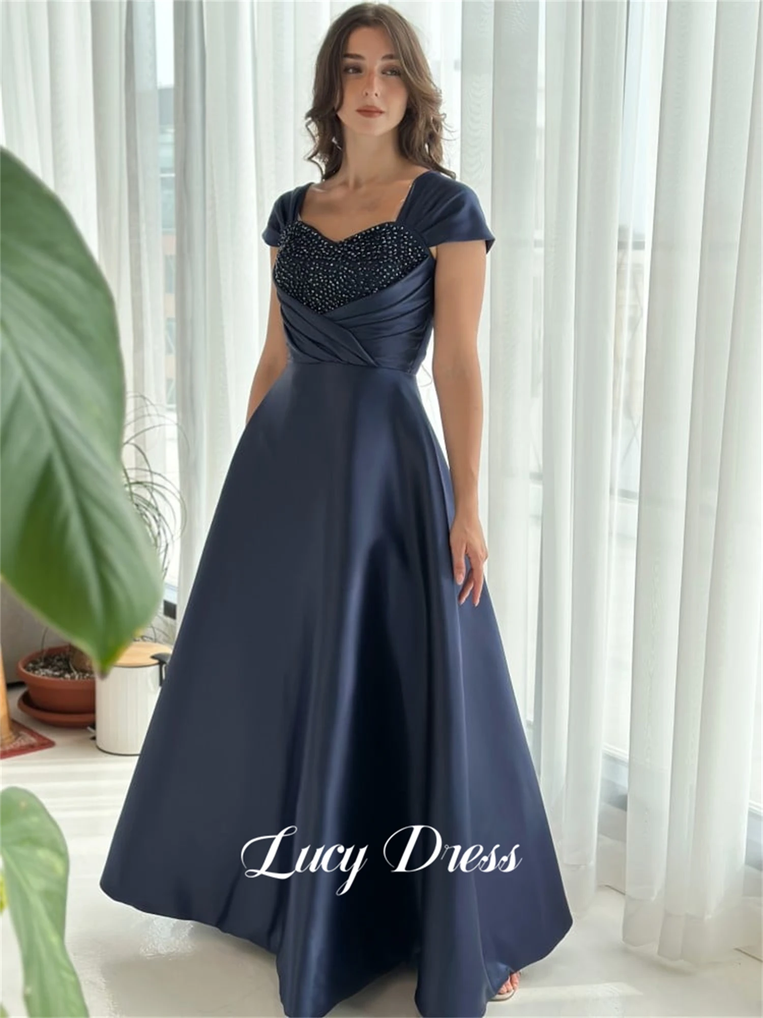 

Lucy Mom Dress Satin Line A Grace Bead Embroidery Decorative Fabric Gala Dresses 2024 Ball Gowns Evening Gown Wedding Long