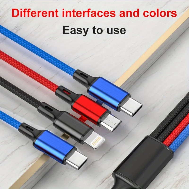 4 in 1 멀티 충전 케이블 고속 충전 브레이디드 USB 코드 아이폰 15 14 13 프로 맥스 안드로이드 화웨이 삼성용 타입 C 마이크로