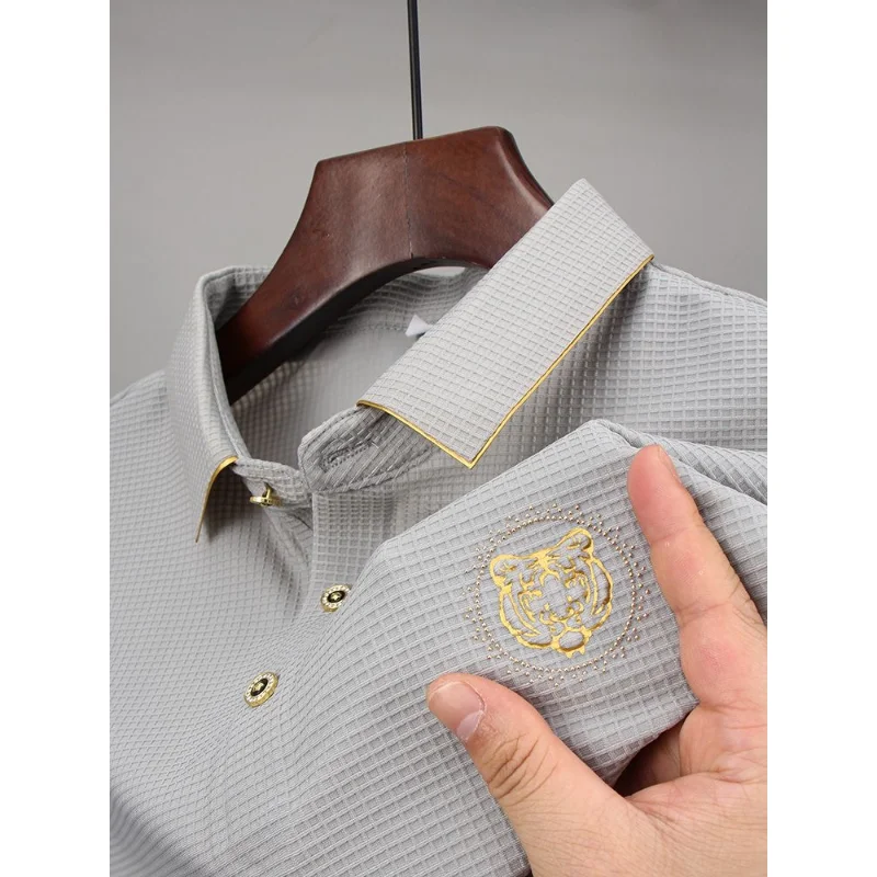 

High End Fashion Short Sleeved T-shirt Men's Brand Tiger Head Embroidery Polo Shirt Breathable Sweat Wicking Top T-shirt M-4XL