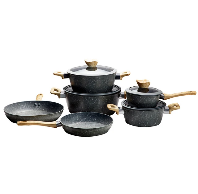 Non-Stick Frying Pan Set Maifan Stone Kitchen Soup Pot Milk Pan with Wooden  Handle Pot Cookware Set Cooking Utensils for Kitchen