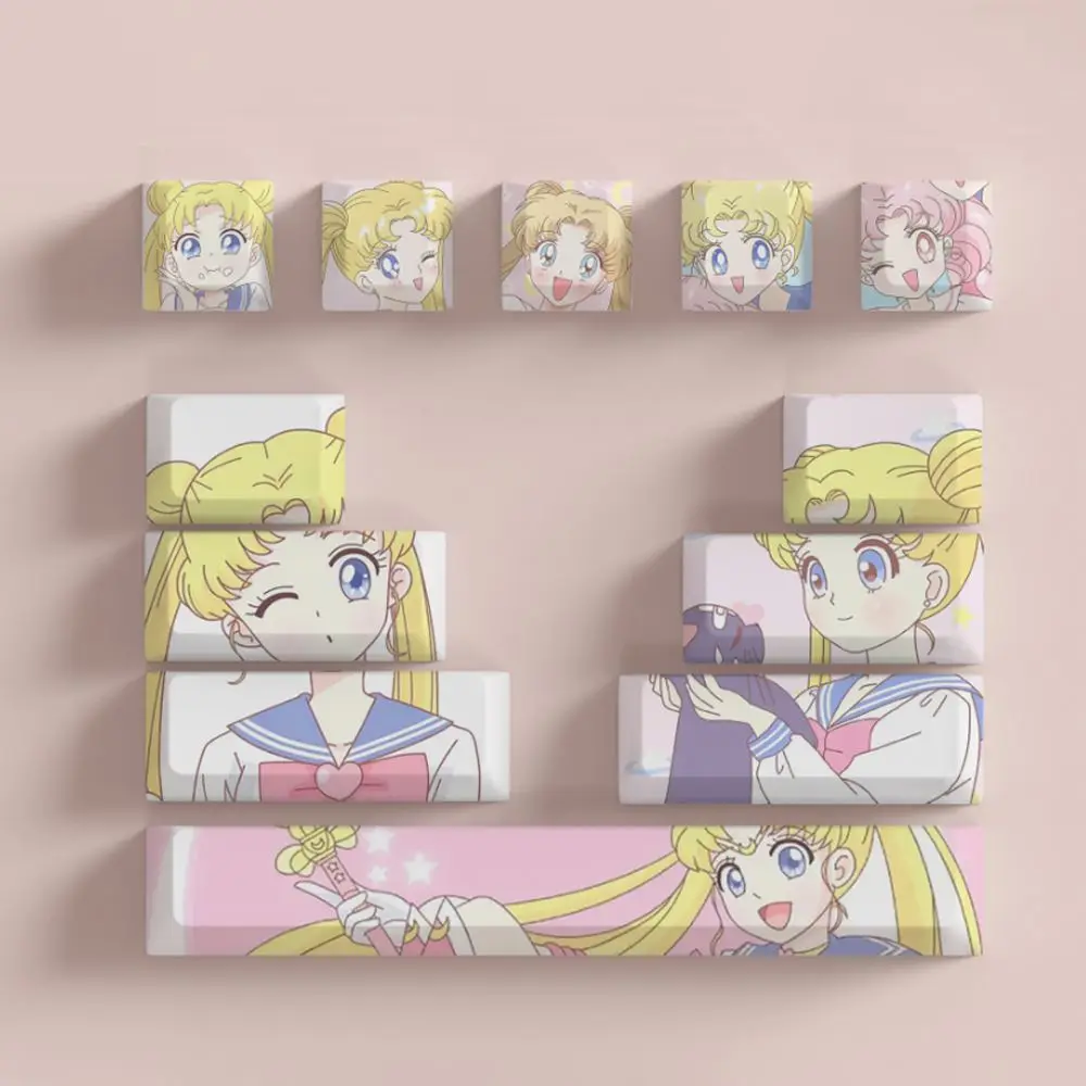 

Клавиши для механической клавиатуры Usagi Tsukino PBT с сублимационной печатью, непрозрачные игровые клавиши с высотой вишни для механической клавиатуры Cherry MX
