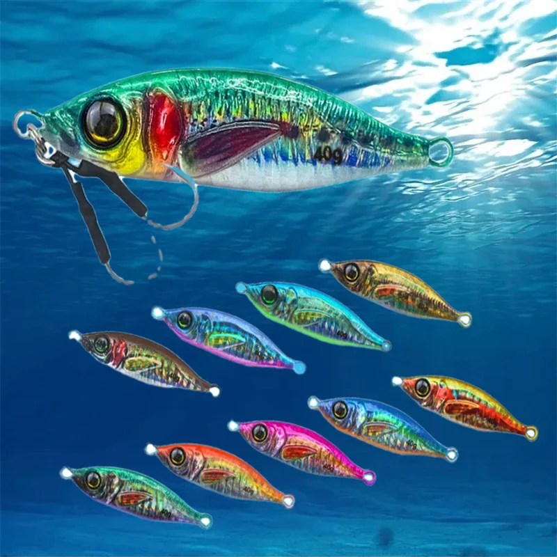 

FOCARP 1pcs 40g Fishing Saltwater Jigs Speed Jigging Slow Jigging Pitch Lures Assist Hooks Fishing Jigging Lure Glow Lead Jigs