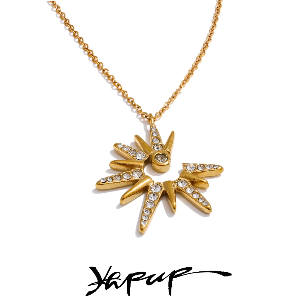 Yhpup waterproof resistant accurate embedded zirconia sun pendant traditional pattern stainless steel jewelry high quality gift