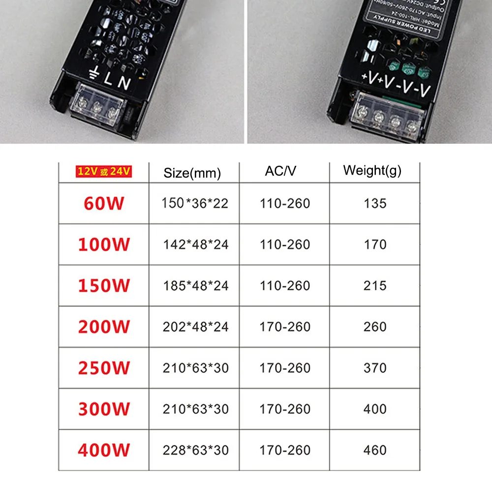 AC DC 12V 24V Transformador 60W 100W