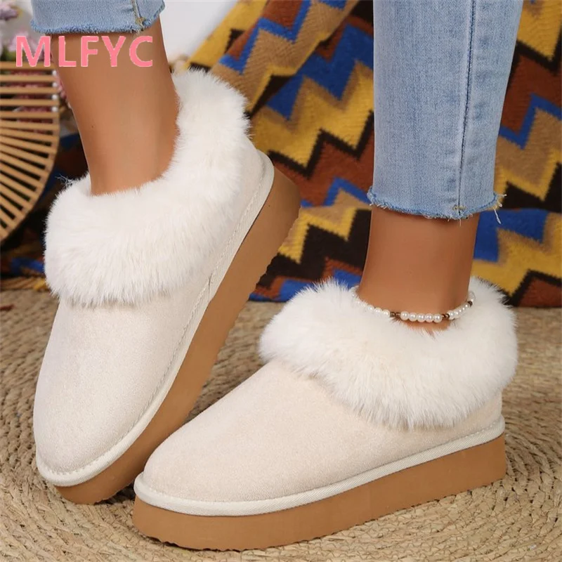 Thick Soled Warm Snow Boots for Women in Winter, Thickened Warm and Comfortable, Casual Flat Bottomed Boots for External Wear