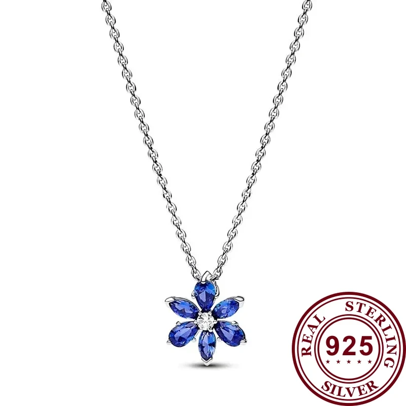 New 925 Sterling Silver Ladies Exquisite Spinning Life Tree Blue Pear Flower Logo Moon Necklace Festival DIY Charm Jewelry Gift