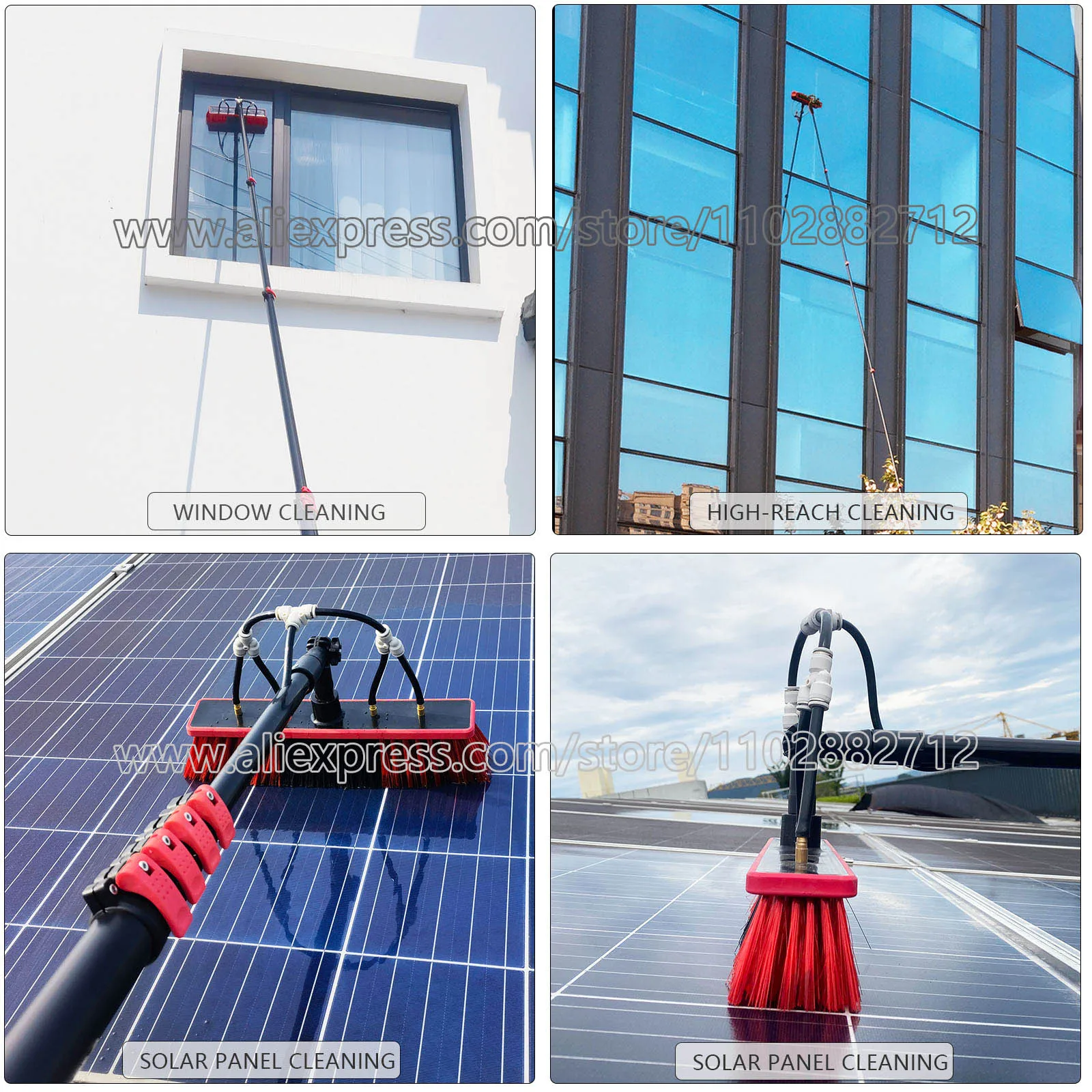 36 FT Water Fed Pole System Window Cleaning Brush Solar Panel Washing Tool with 10.8 Meters Telescopic High Reach Handle 5