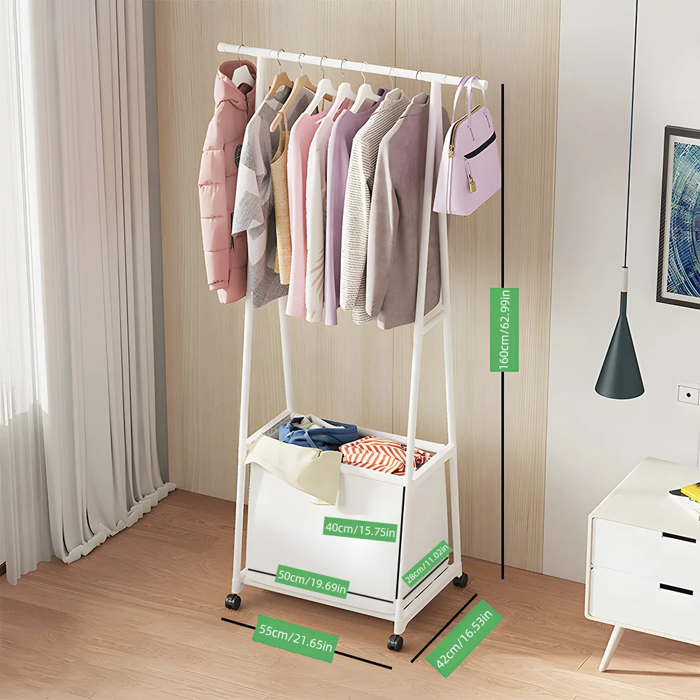 

Clothes Rack with Large Storage Bag Removable Clothes Organizer Stand on Wheels 2-in-1 Freestanding Triangle Garment Rack