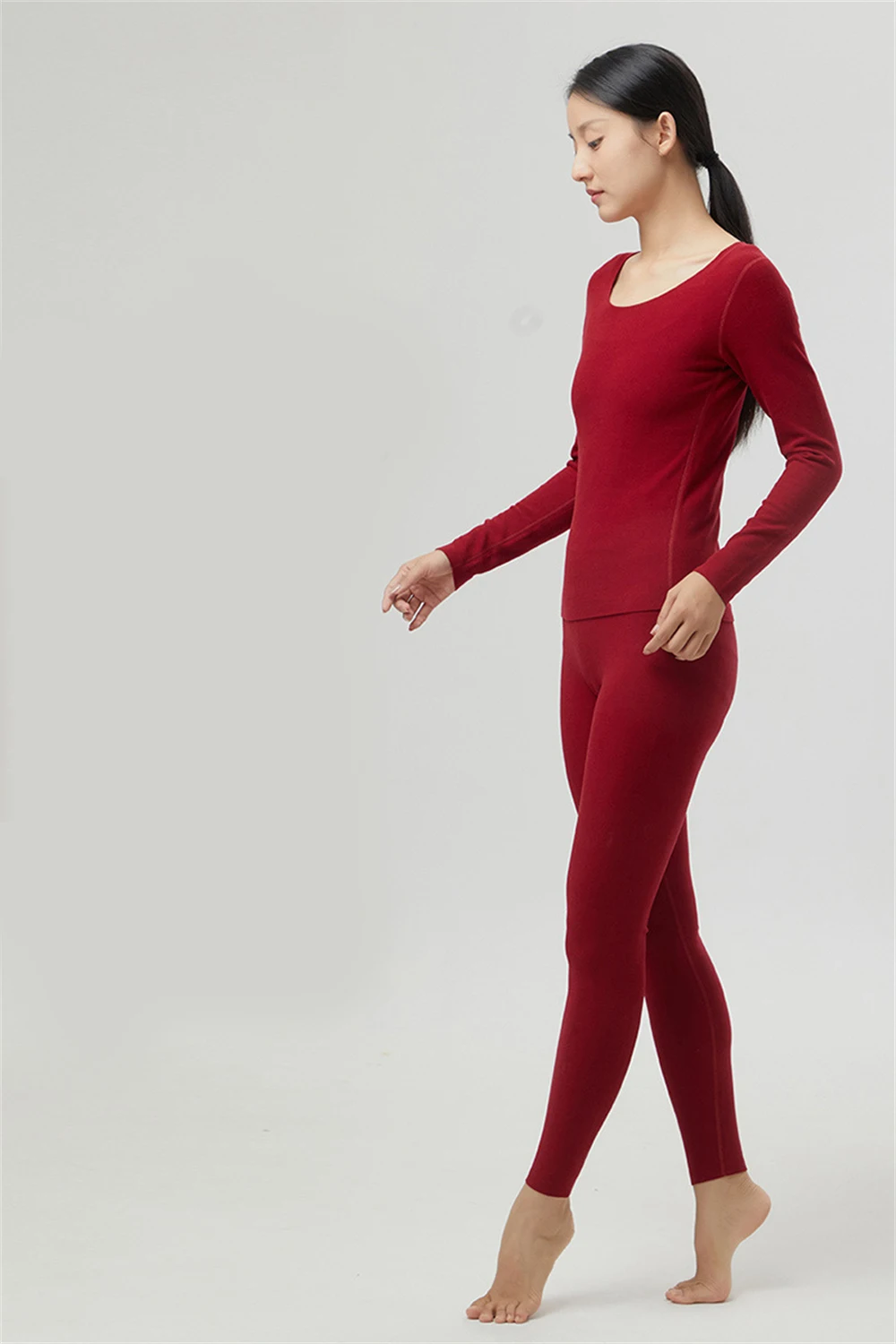 Women Seamless Thermal Underwear Suit Plus Velvet Bottoming Lingerie Slim Large Size O-Neck Long-sleeved Trousers Two-piece Set
