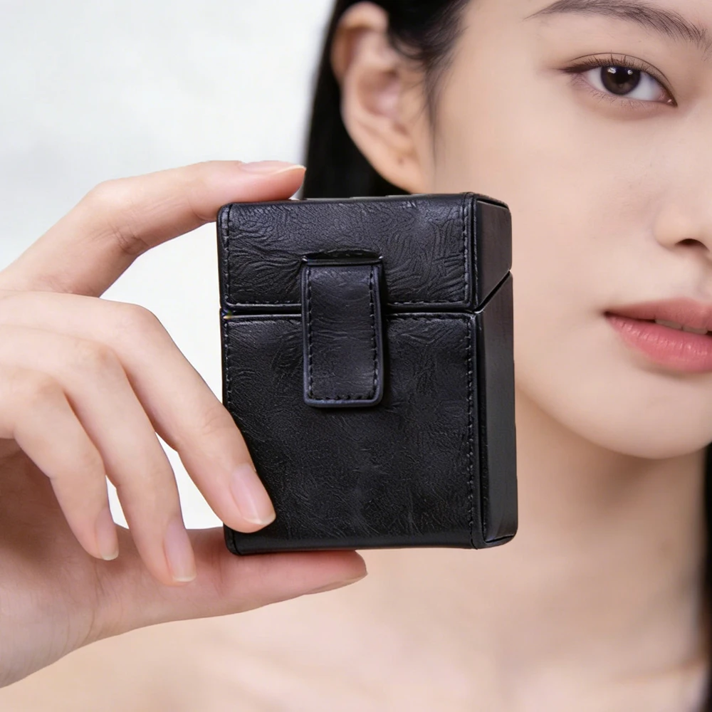 Elegant PU Leather Cigarette & Lighter Case with 20 Stick Capacity