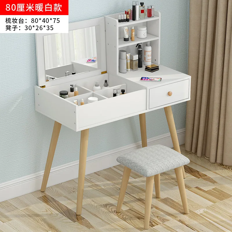 Dressing Table Dressing Table Glass Mirror Bedroom Small Apartment Simple Modern Flip Mirror Simple Storage Cabinet Furniture