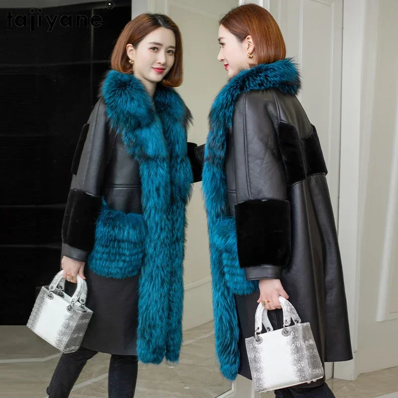 

Tajiyane Real Fur Coat Womens Clothing 2023 Winter Luxury Fox Fur Collar Genuine Sheep Shearling Jacket Manteau Femme Hiver