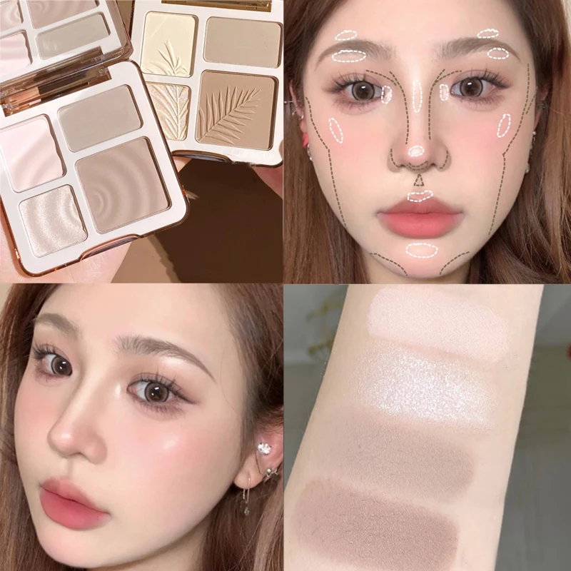 4 Colors Highlighter Contour Palette Makeup 3D Bronzer Matte Facial