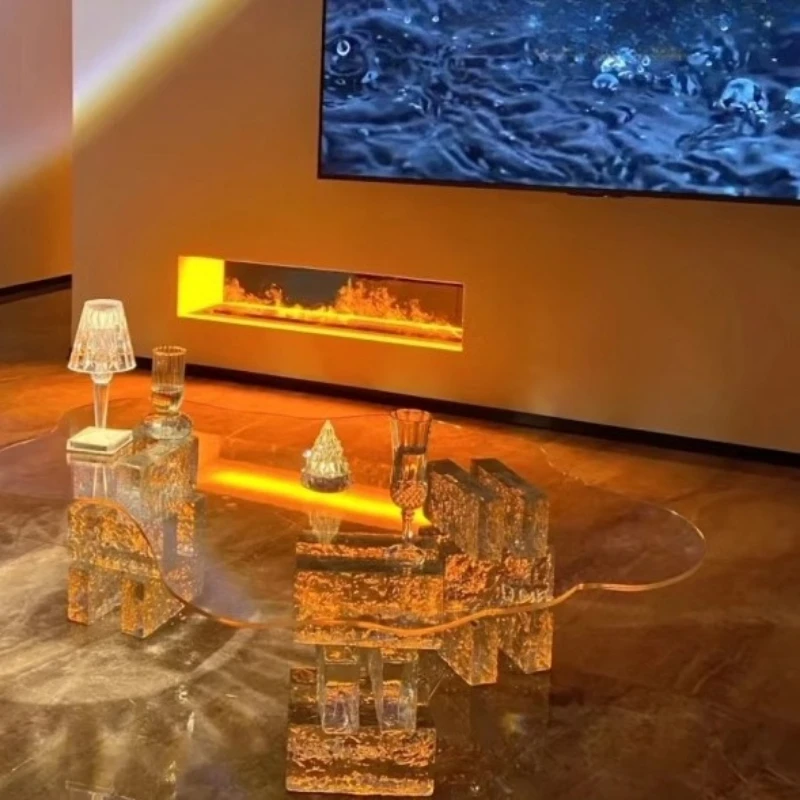 Cloud Coffee Table Creative Glass Transparent Side Table Living Room Small Table Luxury Nordic Style Modern Apartment Furniture