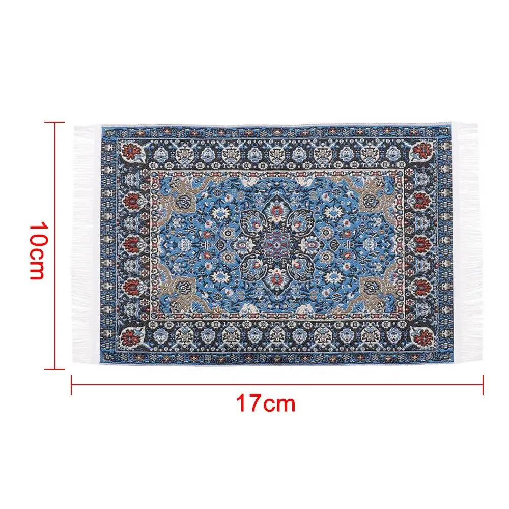 1:12 Scale Dollhouse Carpet Playing House Decor Floor Coverings Floral Pattern Mat Doll Accessories Miniature Weaving Rug 3
