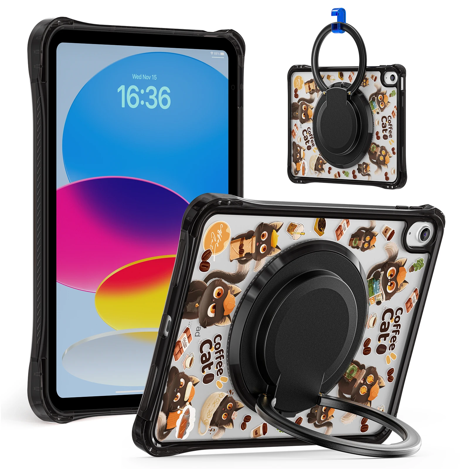 Cartoon Design Transparent Shockproof Tablet Case with Hand Stand
