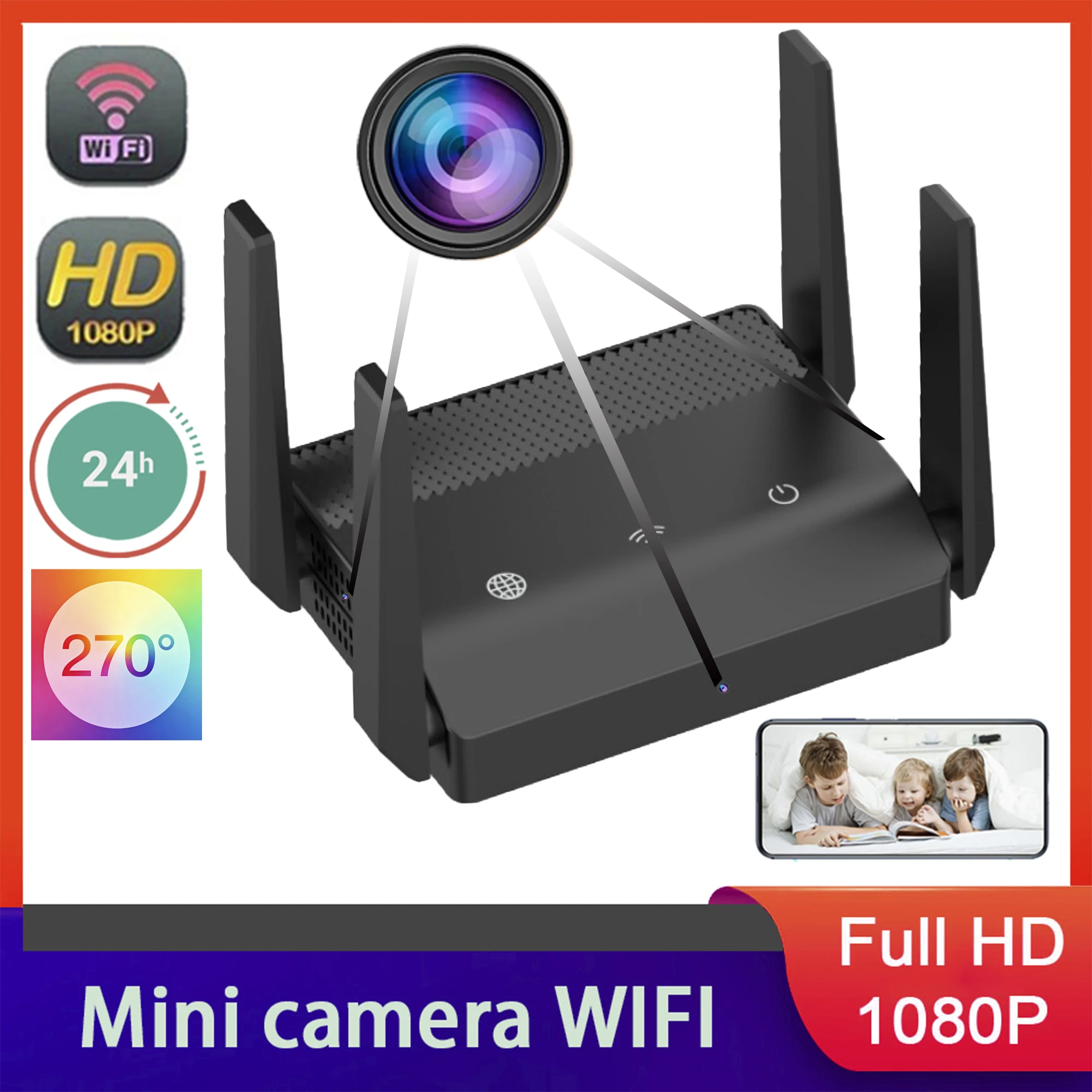 Full HD 1080P Mini Camera 270 ° wide angle,three-way lens WiFi Router Repeater Resolution Monitorin 24 hours Video WiFi Extender 1