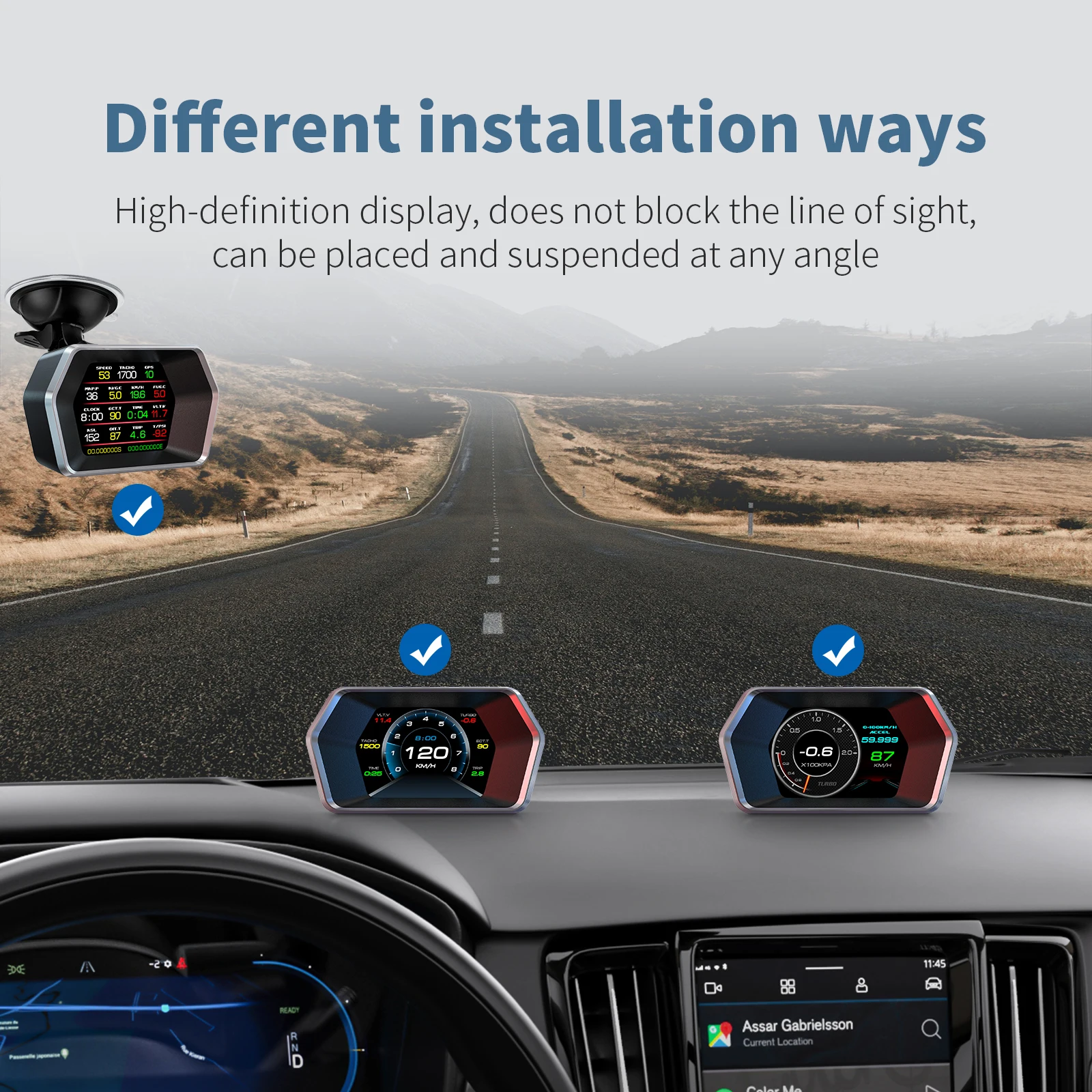 P17 hud obd2デジタルLCDディスプレイ,GPSスピードメーター,温度