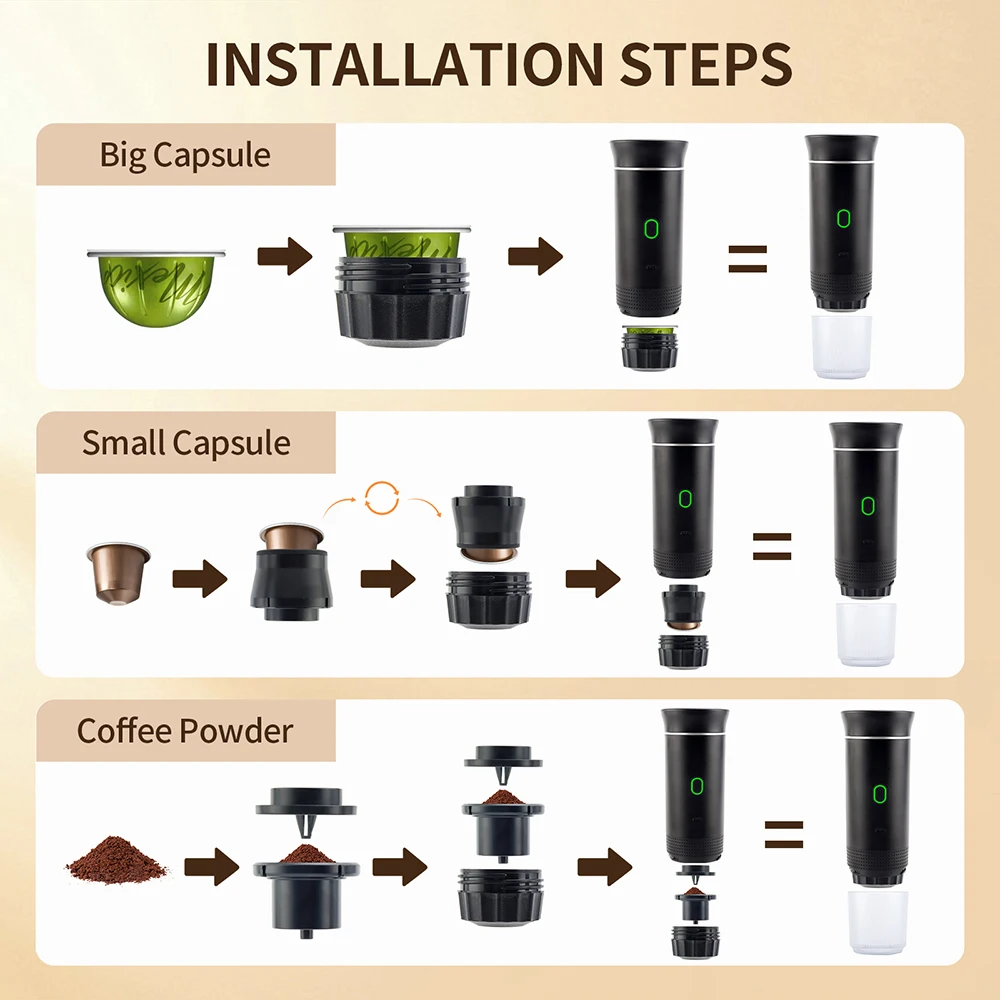 60ml Wireless Electric Espresso Coffee Machine Detachable Flushing Capsule Powder Coffee Maker For Car Home Camping Machine Espresso Coffee Maker Capsule Coffee Maker