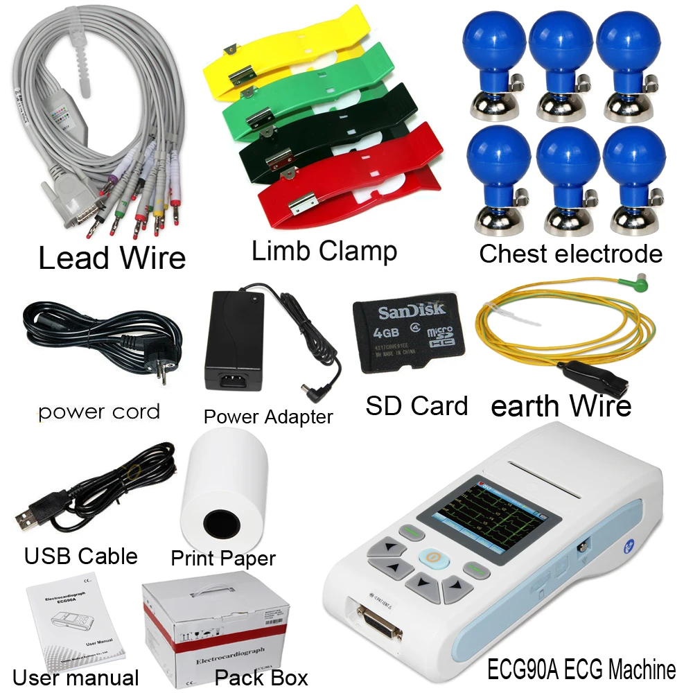ECG90A USB Software Single Channel ECG Waveform Electrocardiograph Touch Screen