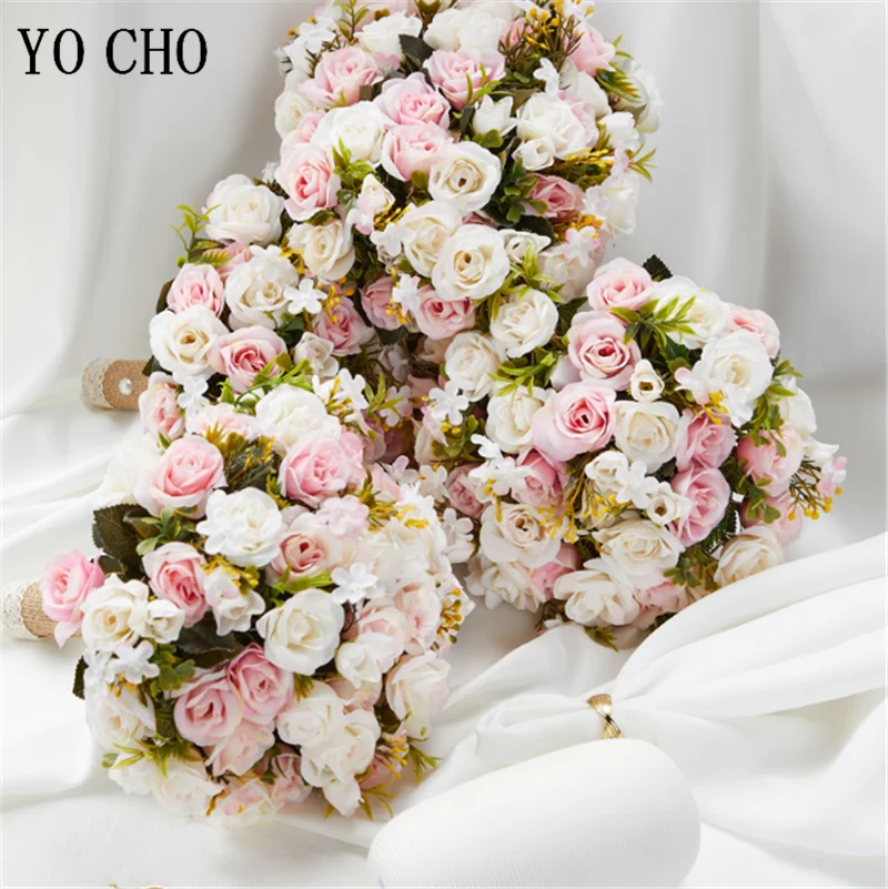Wedding Bouquets Wedding Flower Decoration Bride Wedding Bouquet Bridesmaid Holding Flors Pink Roses Artificial Flower