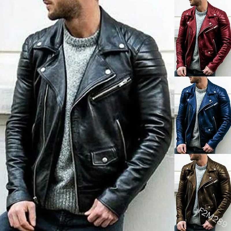 

Men's PU Leather Jacket Stand Collar Punk Motorcycle Leather Jacket