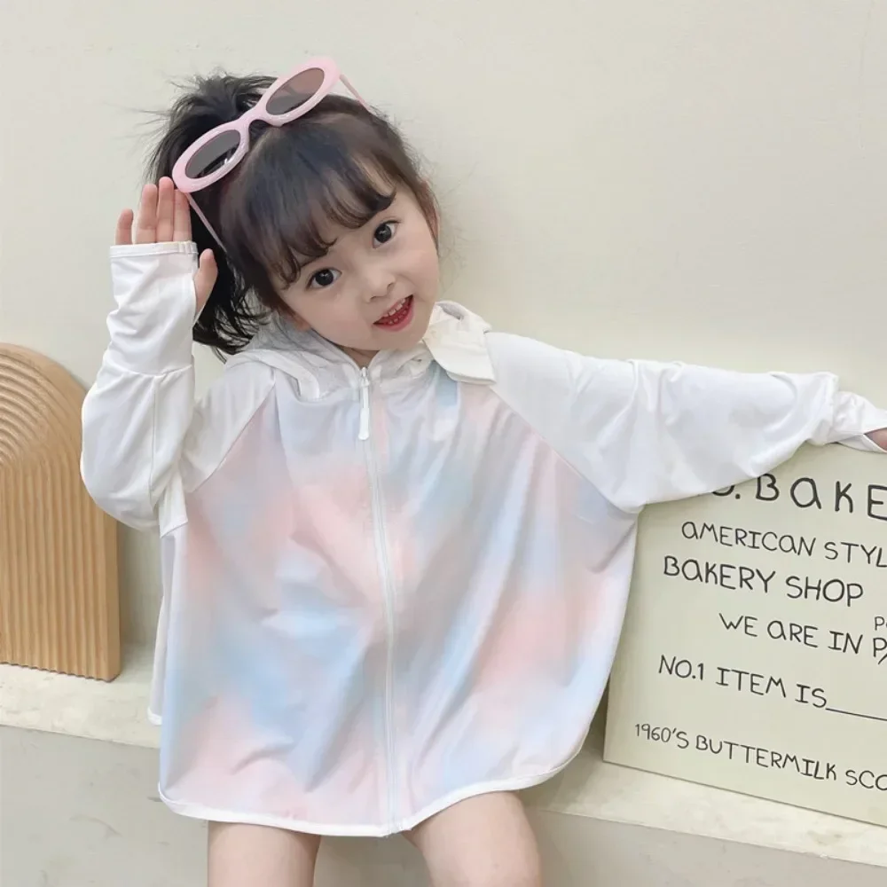 Summer Cartoon Ice Silk Anti-UV Sunscreen Jacket Baby Cartoon Sun Protection Clothes Breathable Children Skinsuit