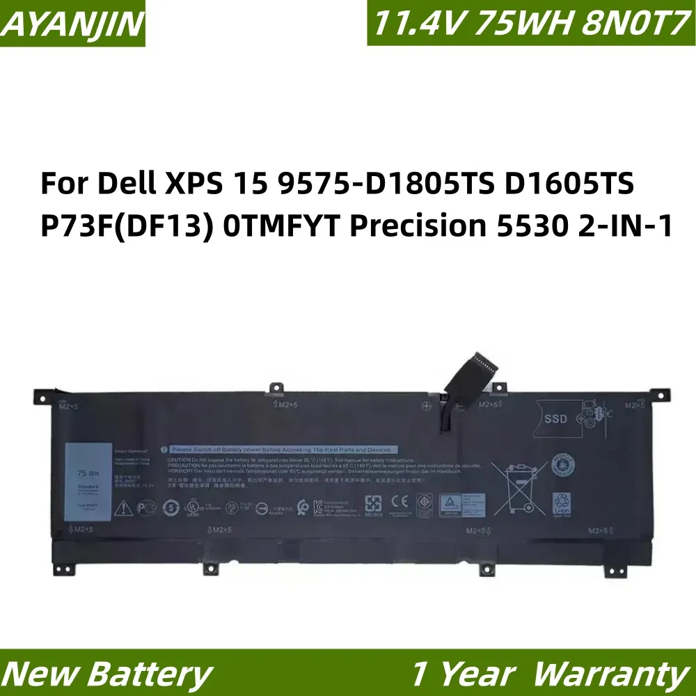 

8N0T7 TMFYT 11.4V 75WH/6578mAh Laptop Battery for Dell XPS 15 9575-D1805TS D1605TS P73F(DF13) 0TMFYT Precision 5530 2-IN-1