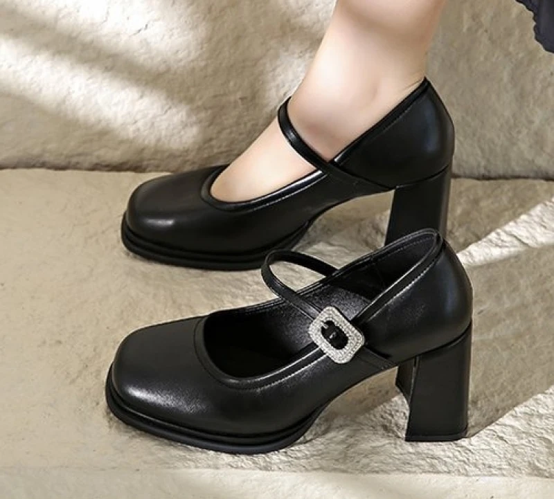 2024 Spring and Autumn New Fashion Round Head Shiny Leather Surface Light Mouth Solid Color Women's Mary Jane Single Shoes