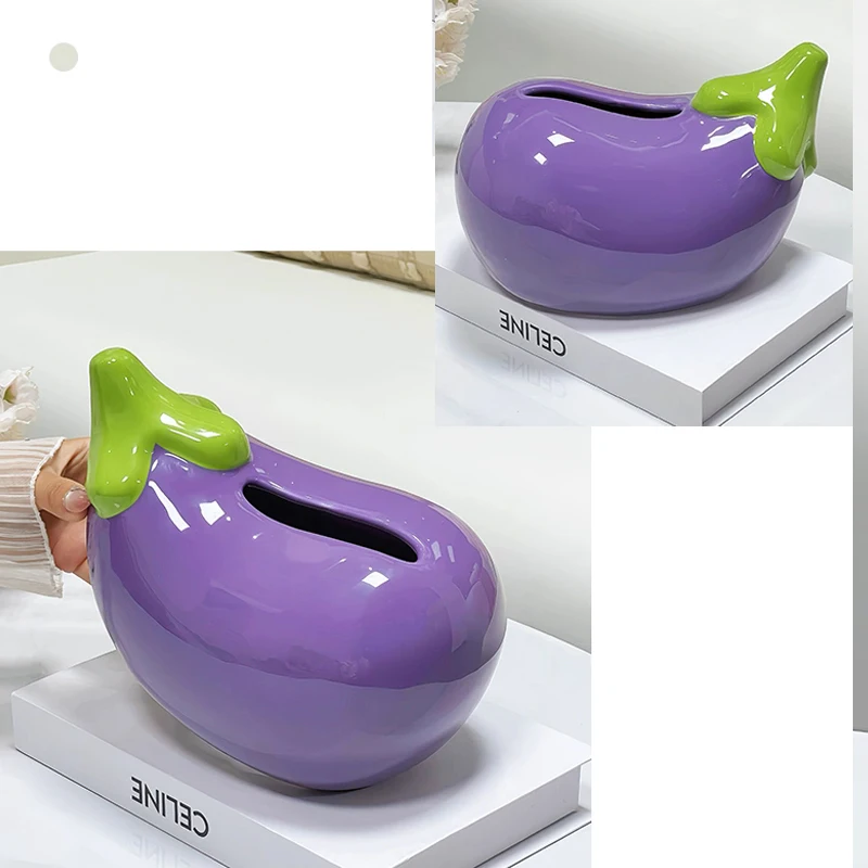 Ceramic Durian Apple Eggplant Shaped Tissue Box, Creative Light Luxury Napkin Box Home Living Room Bedroom Hotel Decoration, 1Pc