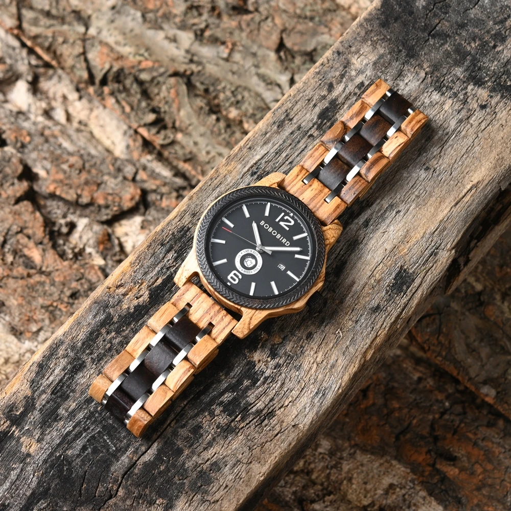 Wooden Watch BOBOBIRD Top New Design Men's Watch Japanese Movement Quartz Wristwatch Week Date Display Custom Great Gift Box